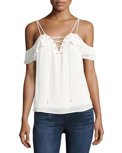 Felicia Lace-up Cold-shoulder Blouse