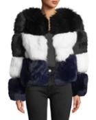 Fox Fur Cropped Colorblock Jacket