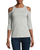 Cold-shoulder Striped Tee, Gray Pattern