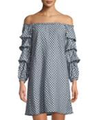 Off-the-shoulder Balloon-sleeve Gingham Dress