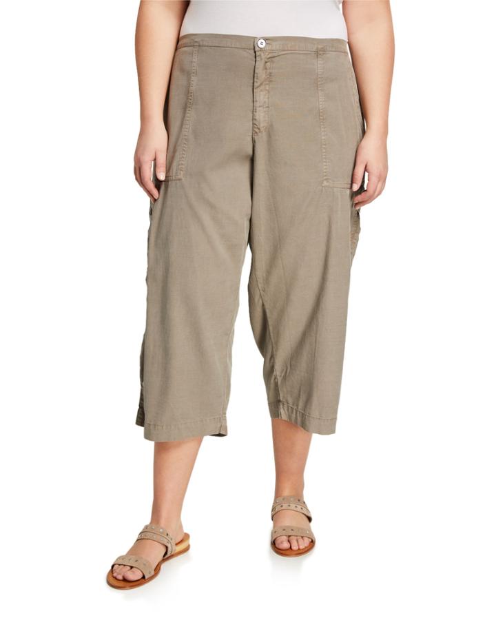 Plus Size Flicker Wide-leg Cropped Twill Trousers W/