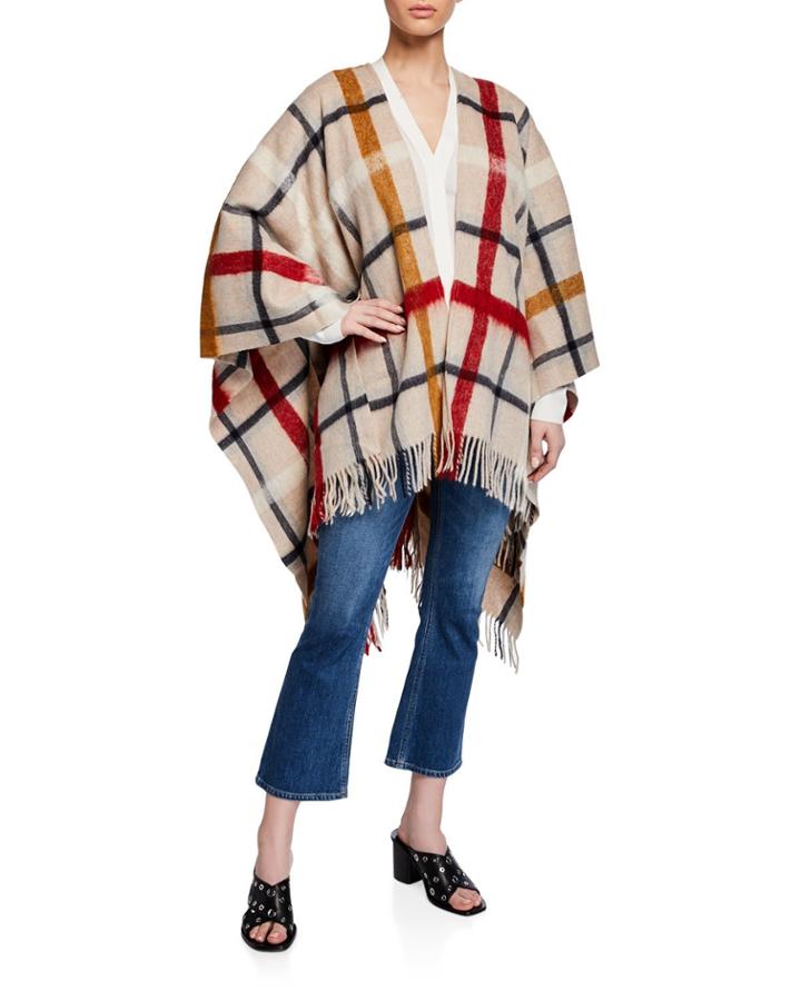 Checked Wool Poncho