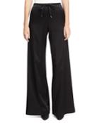 Wide-leg Casual Sateen Pants, Black