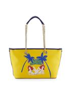 Printed Saffiano Leather Shoulder Bag, Yellow