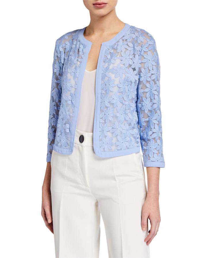 Mesh Floral Embroidered Open Cardigan