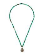 Long Agate Beaded Necklace W/ Pave Diamond Pendant
