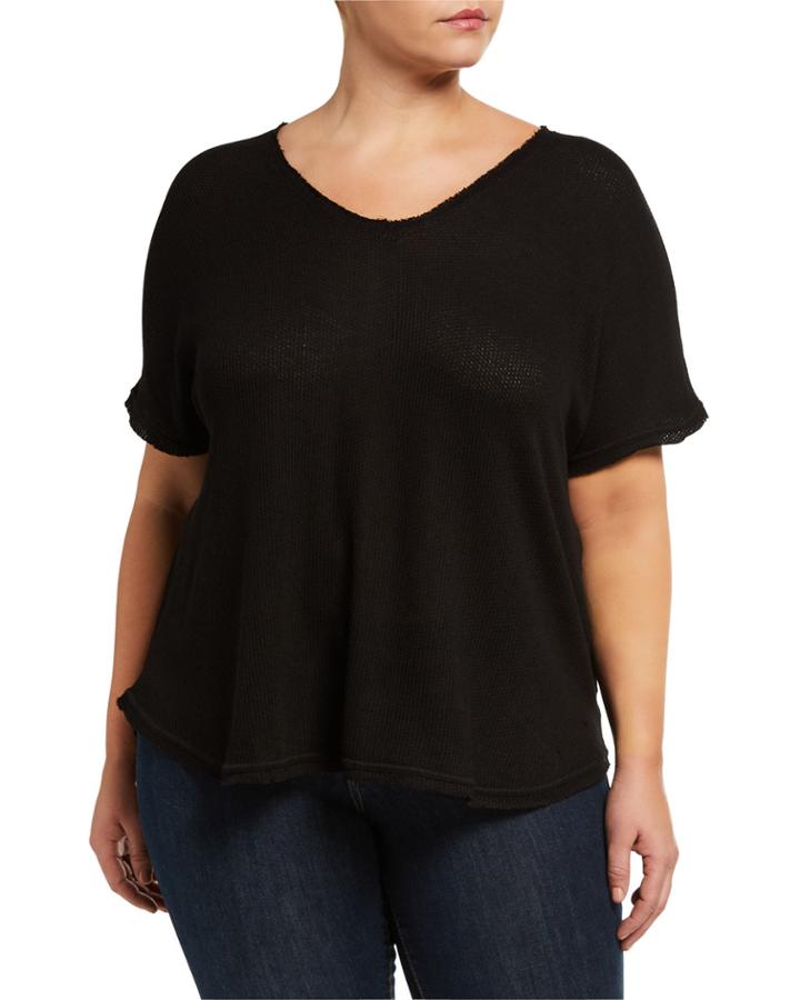 Plus Size Raw-edge Ribbed Top