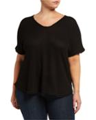 Plus Size Raw-edge Ribbed Top