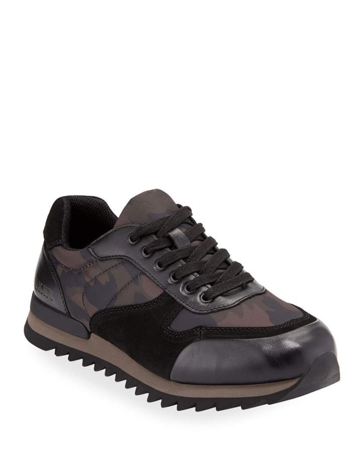 Kendrick Camo-print Mixed Leather Trainer