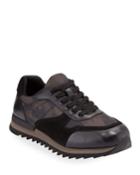 Kendrick Camo-print Mixed Leather Trainer
