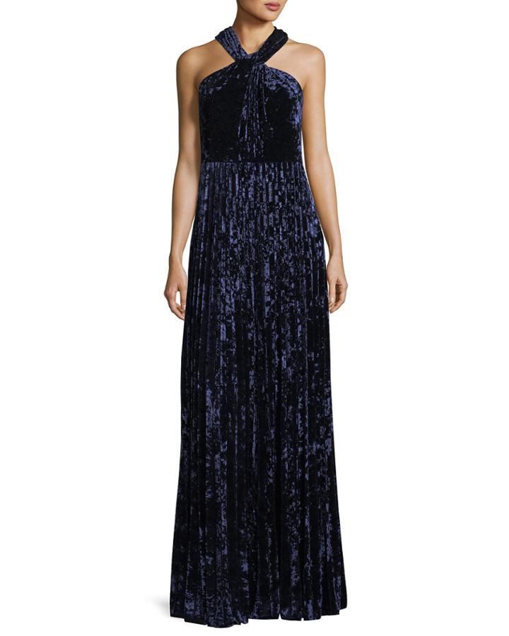Charla Pleated Velvet Evening Gown
