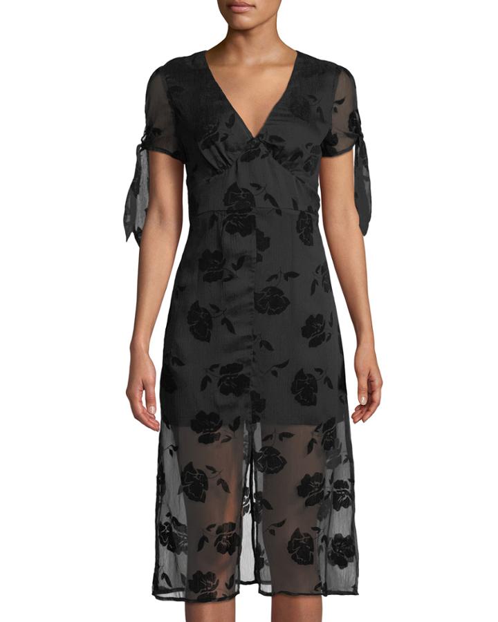 Rose-burnout Tie-sleeve Dress