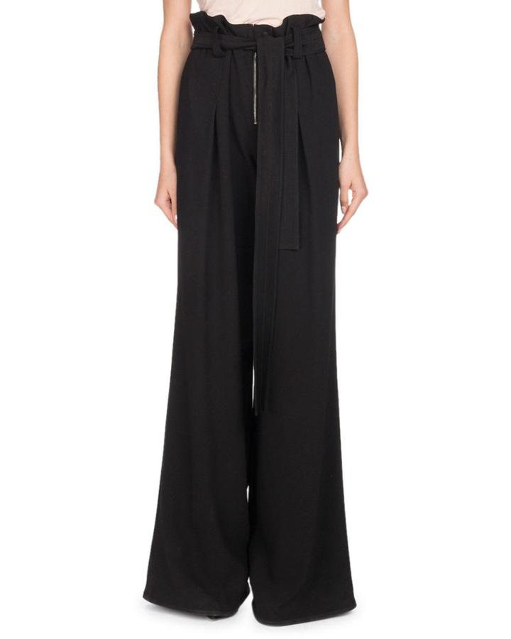 Paperbag-waist Wide-leg Crepe Pants W/