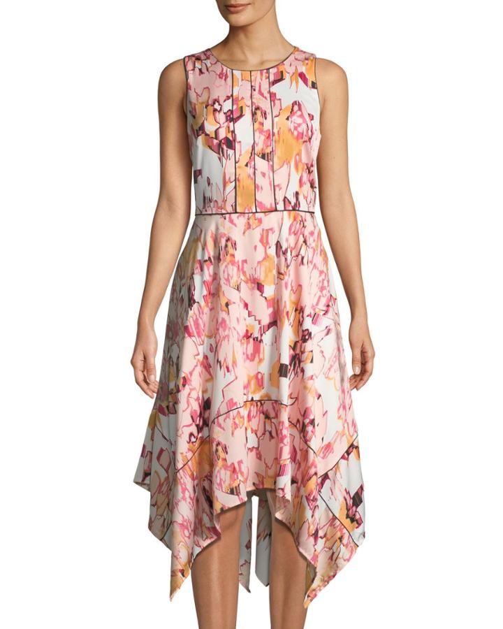 Abstract-print Hank-hem Trapeze Dress