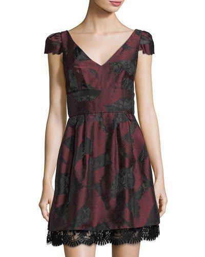Cap-sleeve Jacquard Cocktail Dress