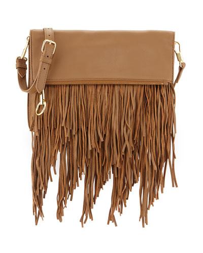 Andrew Fold-over Fringe Clutch Bag, Camel
