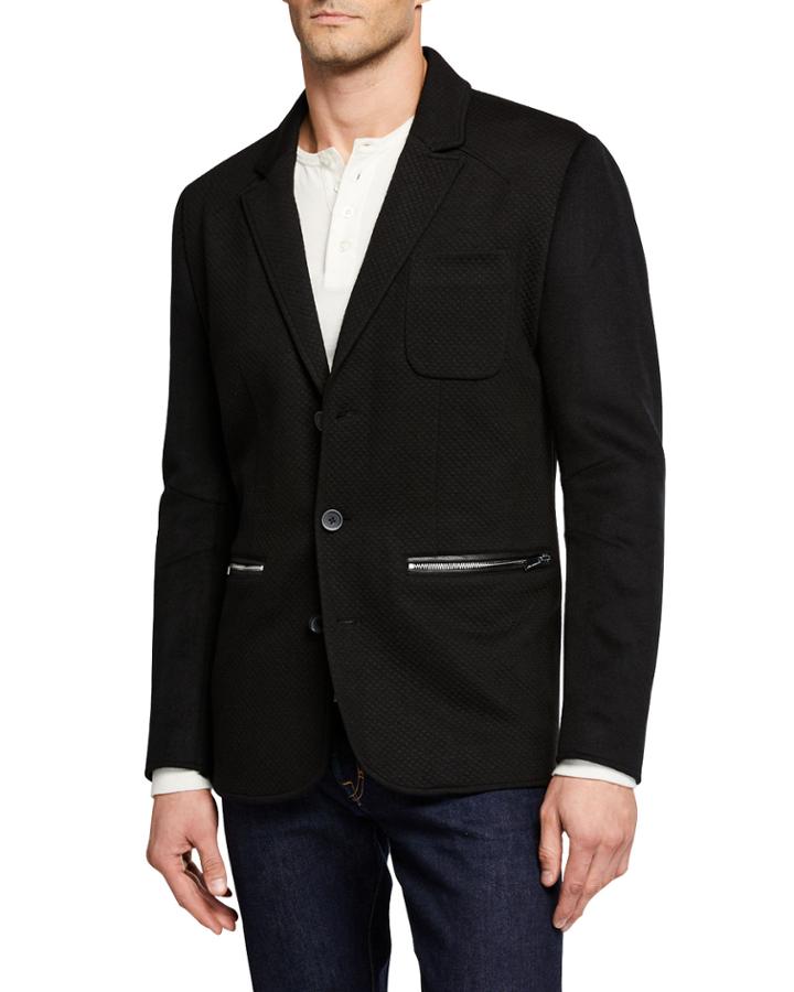Men's Textured Blazer With Zipper Pockets