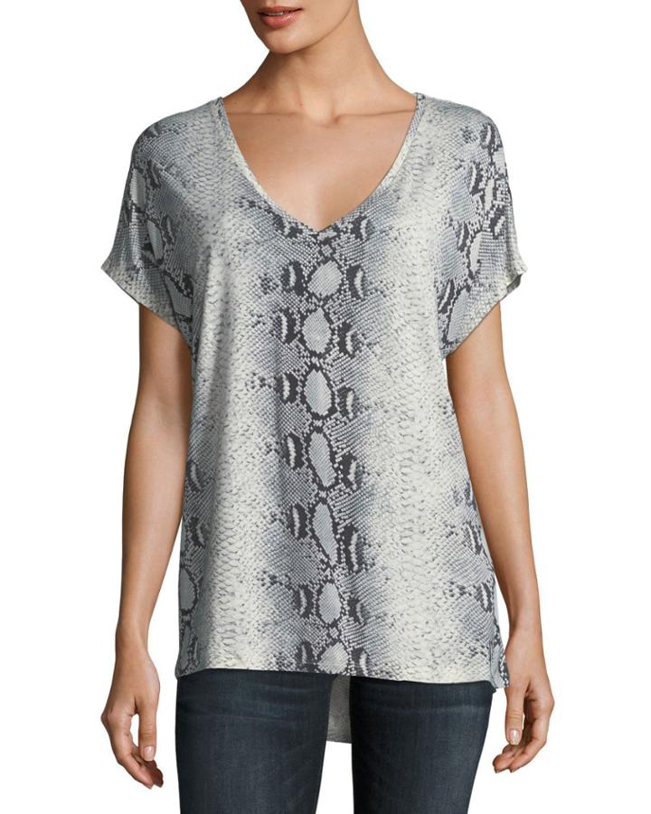 V-neck Short-sleeve Python-printed