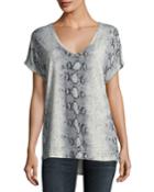 V-neck Short-sleeve Python-printed