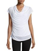 Cowl-neck Curved-hem Top, Optic White