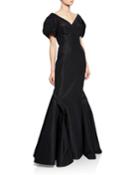 Draped Puffed-sleeve