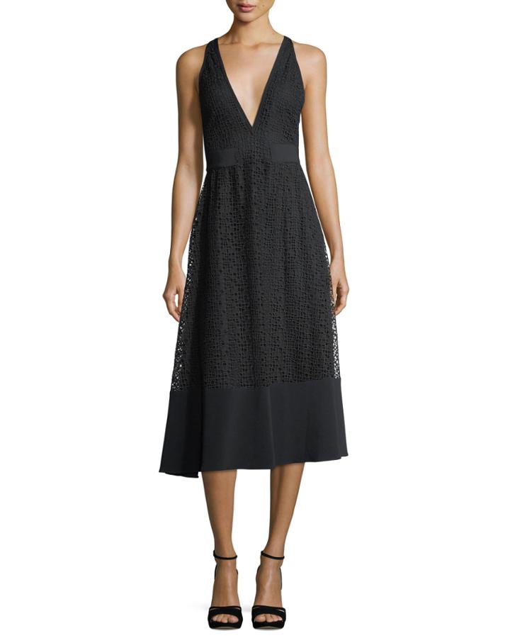 V-neck Macrame Tea-length Dress