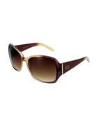Oversized Square Plastic Sunglasses, Brown
