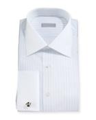 Contrast-collar Striped French-cuff Dress