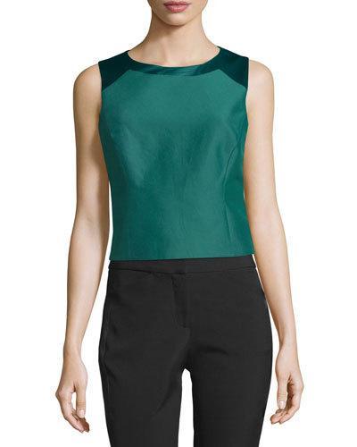 Sleeveless Structured Neck Top, Evergreen