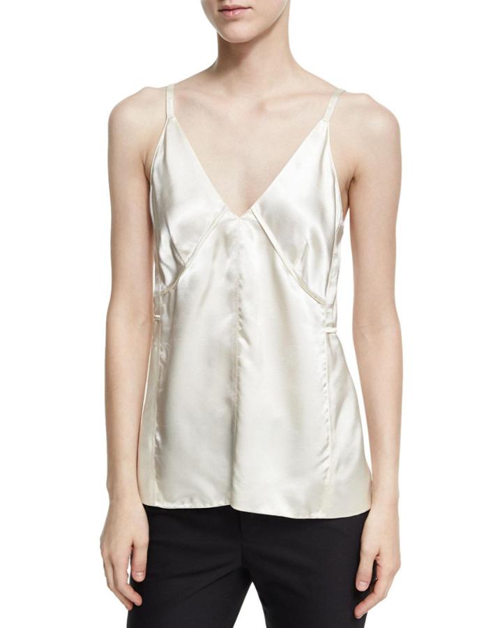 Deconstructed Sateen Slip Top, White