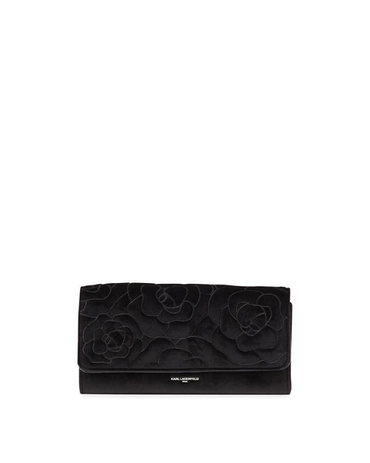 Monique Floral Embroidery Velvet Clutch