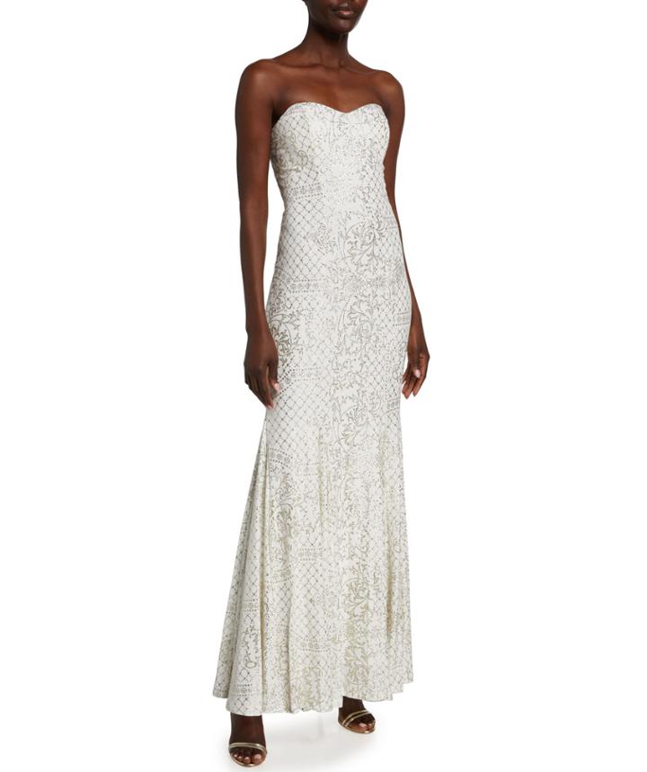 Glitter Strapless Long Matte Cocktail Dress