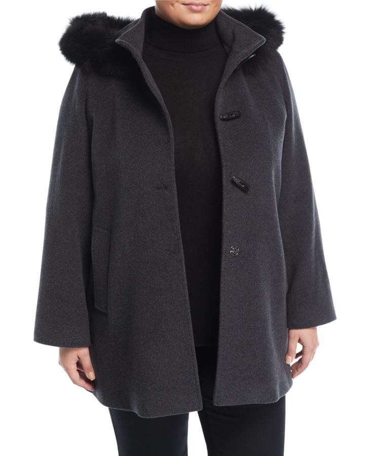 Toggle Coat With Detachable Fur-trim Hood,