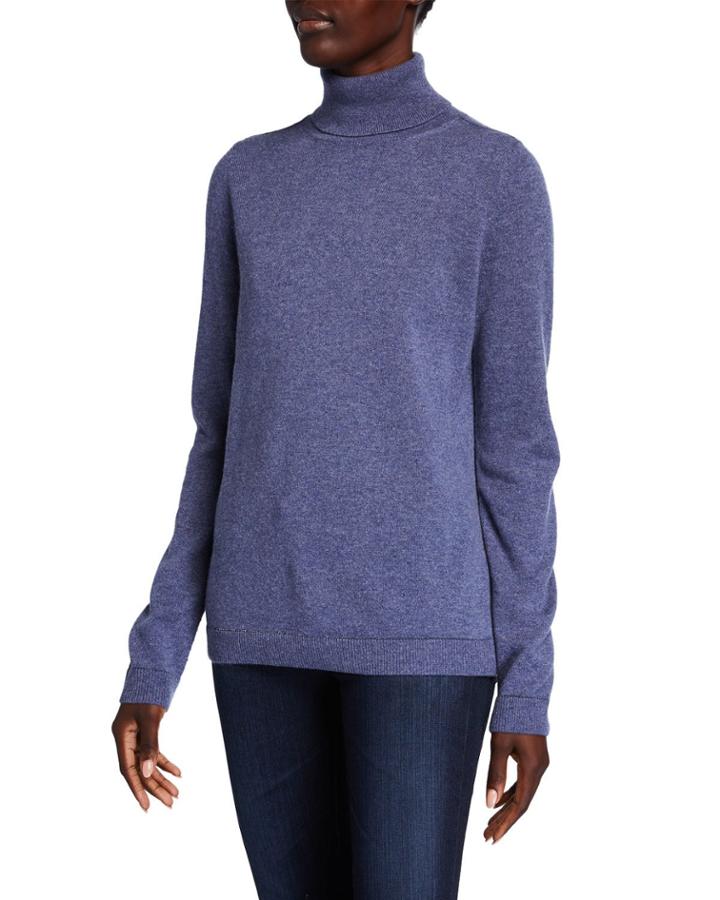Cashmere Metallic-trim Turtleneck