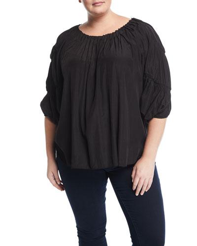 Scoop-neck Ruffle-sleeve Blouse,