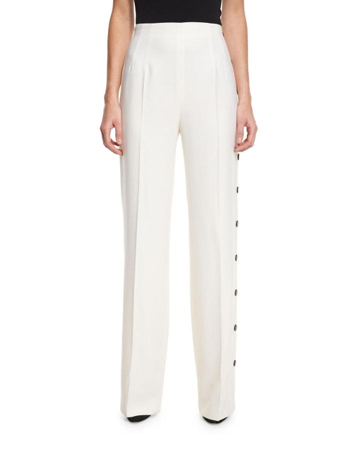 Trufo Side-button Wide-leg Pants, Off White