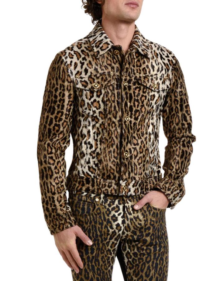 Men's Leopard-print Jean Jacket