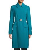 Belted Long Car Coat, Aqua