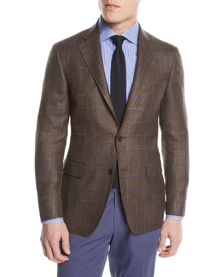 Windowpane Wool-blend Two-button Jacket