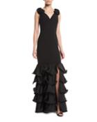 Tiered Ruffle Gown W/ 3d Rosette