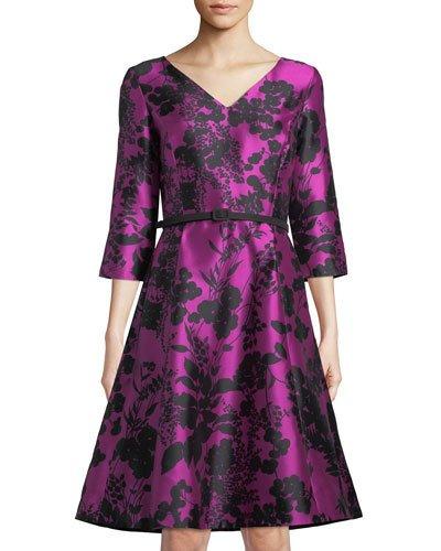 3/4-sleeve Mikado Fit-&-flare Dress