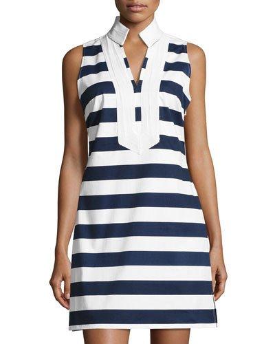 Striped Classic Sleeveless Sheath Dress, Blue/white