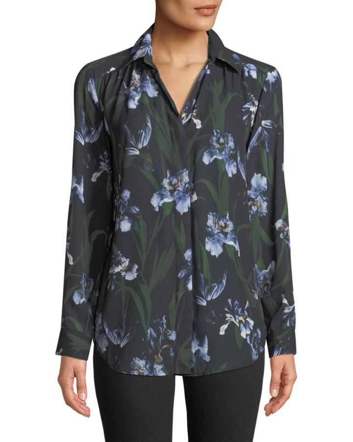Long-sleeve Floral Button-front Top