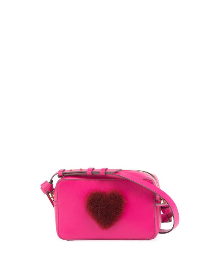 Heart Fur Mini Leather Crossbody Bag,
