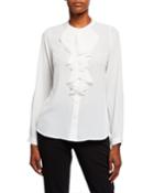Long-sleeve Button-down Ruffle-bib Top