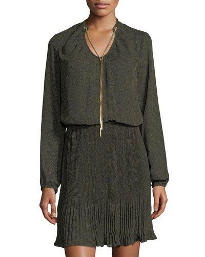 Long-sleeve Drawstring-neck Dress