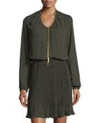 Long-sleeve Drawstring-neck Dress