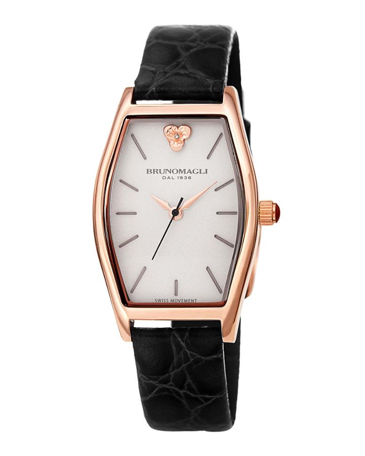 Chiara Oval Watch W/ Croco Strap, Black/rose
