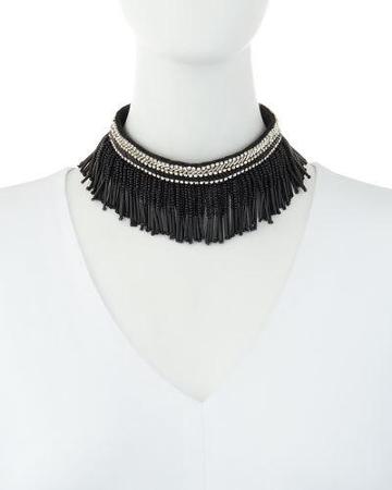 Noho Fringe Choker Necklace W/ Austrian Crystals, Black