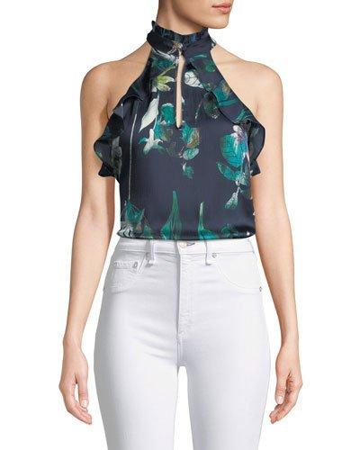 Ruffled Halter-neck Sleeveless Blouse